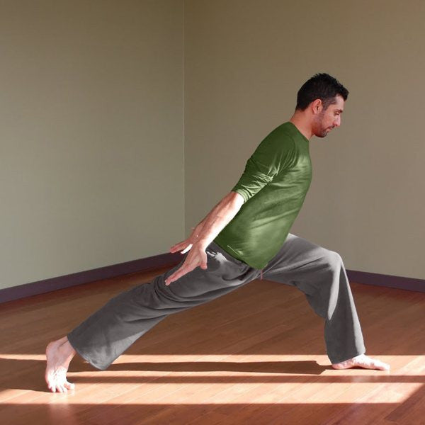 Warm...est! Dream Pants – Eco Fleece Warm Up Pants for Men in Earth Grey<br><a href="/collections/mens/products/bamboo-long-sleeved-t-shirts" target="_blank">Bamboo Long-Sleeved T-Shirts for Men </a>in Olive Green<br>Pictured here: Shan Jauhal of <a href="http://milton.mokshayoga.ca" target="_blank">Moksha Yoga Studio </a>Milton, Ontario