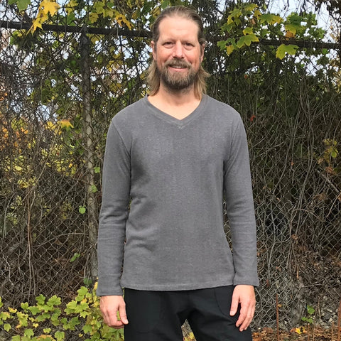 Hemp Long Sleeved Thick Jersey Knit V-Necked Shirts for Men Hemp Long Sleeved Thick Jersey Knit V-Necked Shirts for Men