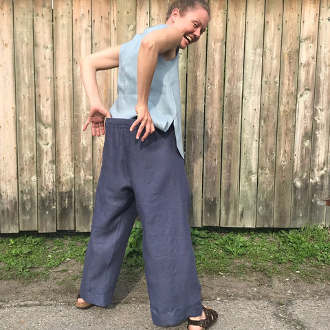 Model is 5'5.5" or 166cm | TOWN PANT Colour/Cut/Length: Steel Blue/Regular Cut/Length 1 | SLEEVELESS TUNIC Colour/Size/Length: Antique Blue/Small/Shorter Model is 5'5.5" or 166cm | TOWN PANT Colour/Cut/Length: Steel Blue/Regular Cut/Length 1 | SLEEVELESS TUNIC Colour/Size/Length: Antique Blue/Small/Shorter