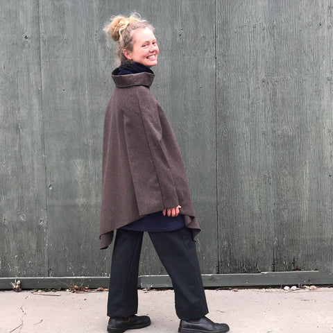 Woolen Cape - Houndstooth | Slim-Cut Woolen TROUSERS - Length 1 | Navy Sherpa Fleece Turtleneck Sweater Dress | Model is 5'5.5" or 166cm Woolen Cape - Houndstooth | Slim-Cut Woolen TROUSERS - Length 1 | Navy Sherpa Fleece Turtleneck Sweater Dress | Model is 5'5.5" or 166cm