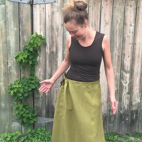 Linen Long Skirt in Shanti Green, Skirt Size is Regular Cut, Model's hip size is 38"/96.5cm