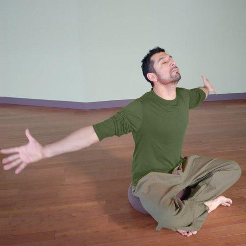 Hemp Dream Pants: Loose-Fitting Yoga Pants for Men in Earth Greeny-Grey<br>Pictured here: Shan Jauhal of <a href="http://milton.mokshayoga.ca" target="_blank">Moksha Yoga Studio </a>Milton, Ontario 