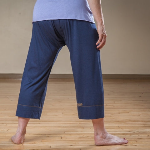 Bamboo Dream Pants: Loose-Fitting Yoga Pants for Women in Navy, Length 1<br>Pictured here: Monica Voss of <a href="http://www.estheryoga.com" target="_blank">Esther Myers Yoga Studio </a>in Toronto, Canada<br>Photography credit: Taralea Cutler of <a href="http://archive.eyecontact.ca/portfolio" target="_blank">Eye Contact Photography, Toronto </a>