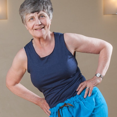 Bamboo Tank Tops for Women in Cobalt Blue<br>Pictured here: Mary Walton-Ball  at <a href="http://www.estheryoga.com" target="_blank">Esther Myers Yoga Studio </a>in Toronto, Canada<br>Photography credit: Taralea Cutler of <a href="http://archive.eyecontact.ca/portfolio" target="_blank">Eye Contact Photography, Toronto </a>