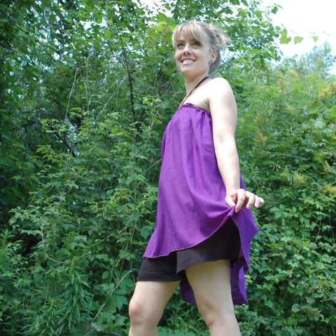 Light Weight Cotton Slip worn as a Halter Top in Grape, Black Knicker-Slip underneath<br>Photo Credit: Jocelyn Connor