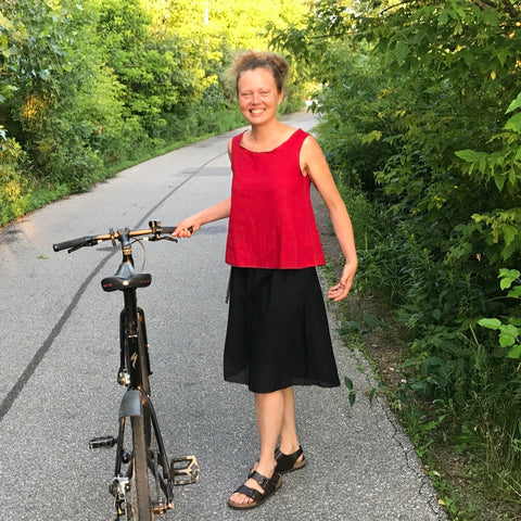 We took these pictures on the steps and with my bike (Rosie here) to show you how light weight a single slip is. I have my black knicker-slip underneath, so I don't care!!! ;-) Feeling lighter than a feather!