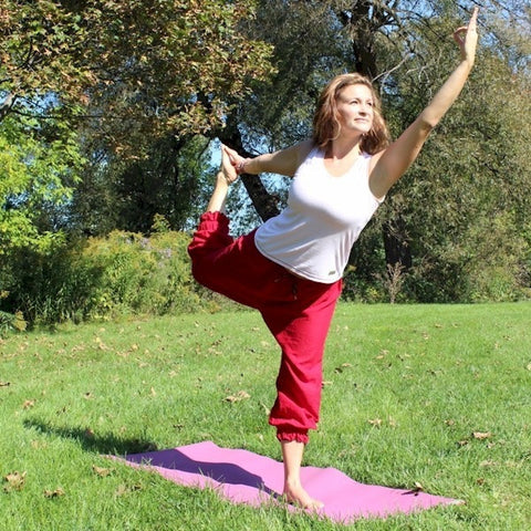 Original Light Weight Cotton Yoga Bloomers in Deepest Red<br>Pictured here: Jessica Fiorillo