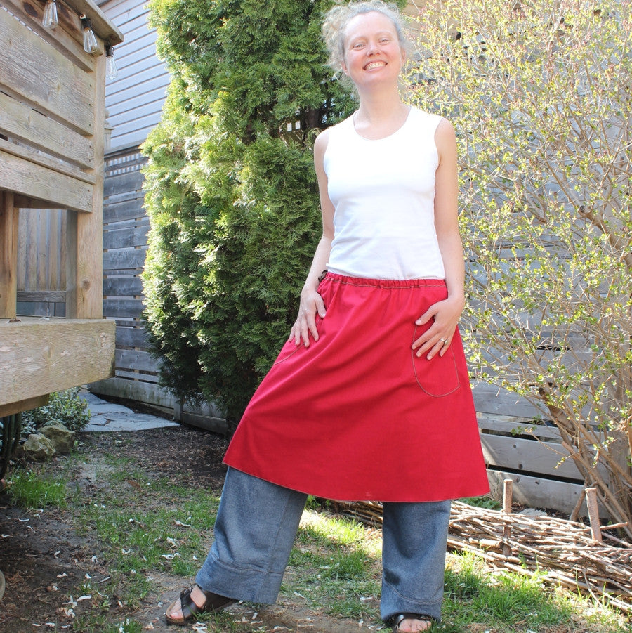 Red denim skirt yoga pants best sale