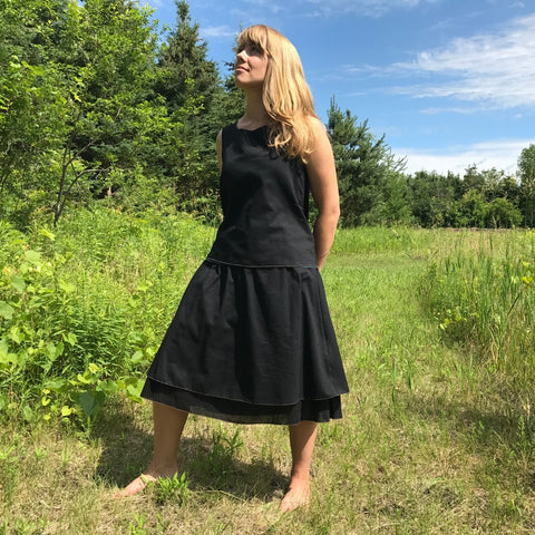 2 Light Weight Cotton Slips in Black - shorter length and longer length layered together as a skirt, Reversible Sleeveless Tops in Black and Deep Jade on the other side